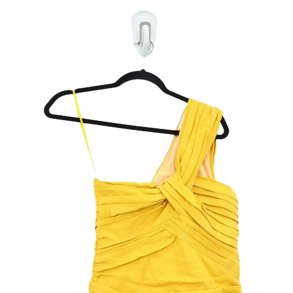 ALC Women 0 Apollo Dress Yellow Mini One Shoulder Linen Twisted Ruched Boned NEW - Picture 3 of 7
